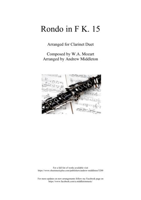 Free Sheet Music Rondo In F K 15 Arranged For Clarinet Duet