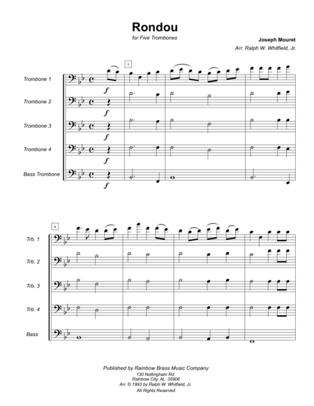 Free Sheet Music Rondou Mouret For Trombone Quintet