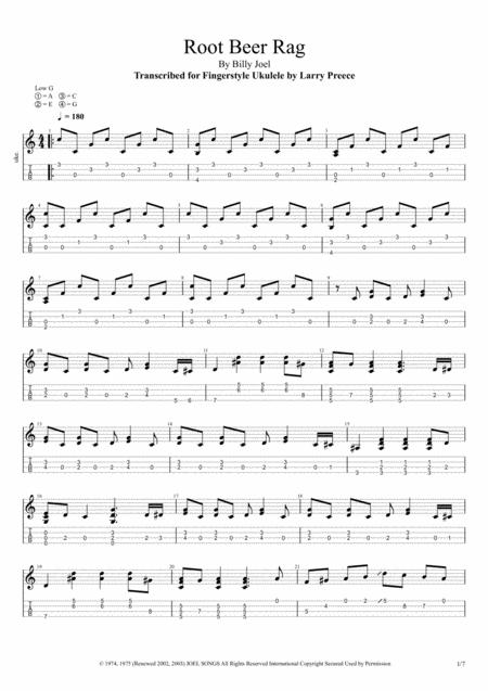 Root Beer Rag Billy Joel For Fingerstyle Ukulele Sheet Music