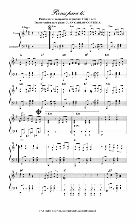 Free Sheet Music Rosas Para Ti Pasillo Instrumental Por Terig Tucci