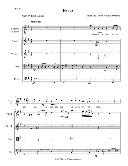 Free Sheet Music Rose For Tenor Or Soprano And Strings