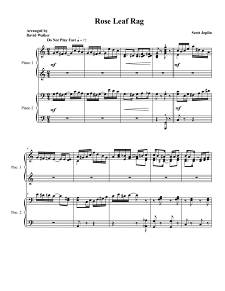 Rose Leaf Rag Piano Duet Sheet Music