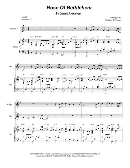 Free Sheet Music Rose Of Bethlehem Duet For Bb Trumpet French Horn