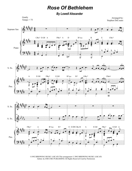 Rose Of Bethlehem Duet For Soprano Alto Saxophone Sheet Music