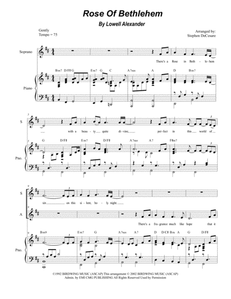 Rose Of Bethlehem Duet For Soprano Alto Solo Sheet Music