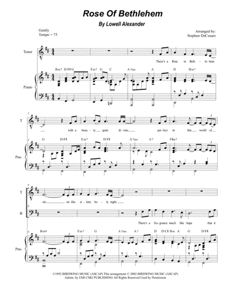 Free Sheet Music Rose Of Bethlehem Duet For Tenor Bass Solo