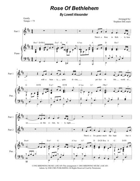 Free Sheet Music Rose Of Bethlehem For 2 Part Choir