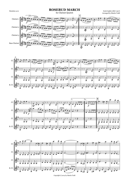 Free Sheet Music Rosebud March For Clarinet Quartet