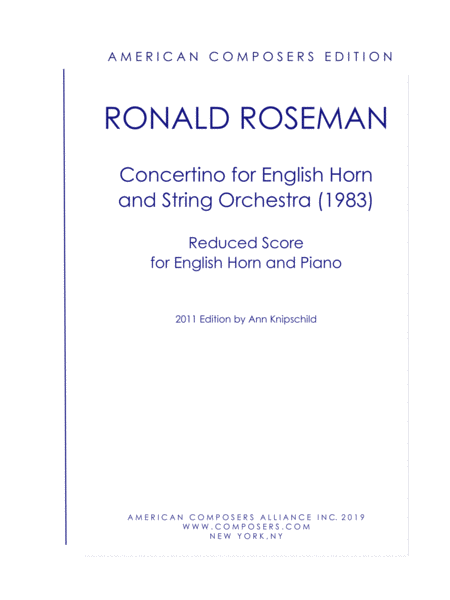 Roseman Concertino For English Horn And String Orchestra Piano Reduction Sheet Music