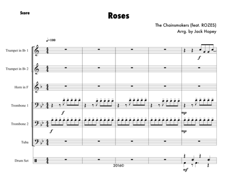 Roses By The Chainsmokers For Brass Quintet Sheet Music