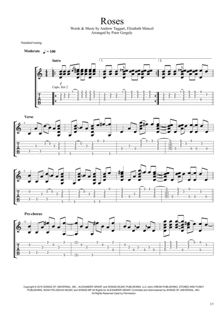 Free Sheet Music Roses Fingerstyle Guitar