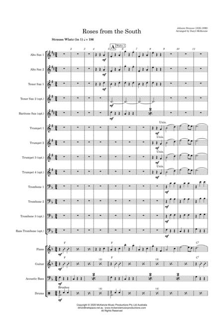 Roses From The South Strauss Waltz Medley For Big Band Saxes Sheet Music