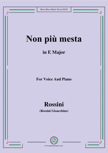 Rossini Non Pi Mesta From La Cenerentola In E Major For Voice And Piano Sheet Music