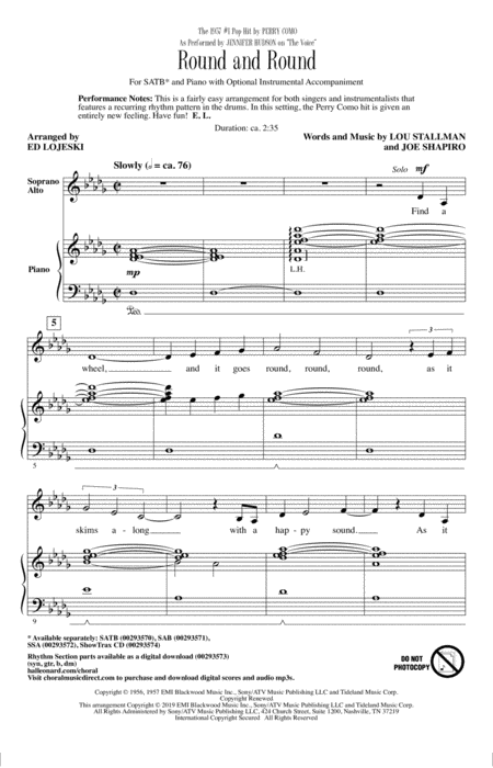 Free Sheet Music Round And Round From The Voice Arr Ed Lojeski