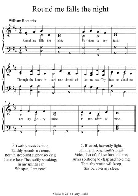 Round Me Falls The Night A New Tune To A Wonderful Old Hymn Sheet Music