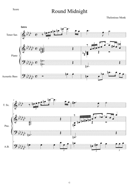 Round Midnight Score Sheet Music