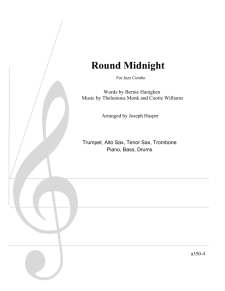 Round Midnight Trumpet Alto Sax Tenor Sax Trombone And Rhythm Section Sheet Music