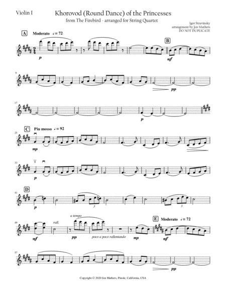 Round Of The Princesses From The Firebird For String Quartet Sheet Music