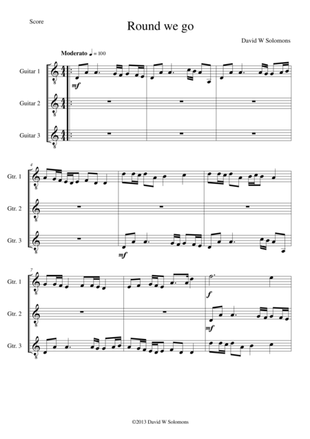 Round We Go For Guitar Trio Sheet Music