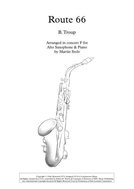 Free Sheet Music Route 66 Arranged For Alto Saxophone And Piano