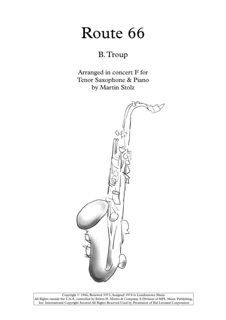 Route 66 Arranged For Tenor Saxophone And Piano Sheet Music