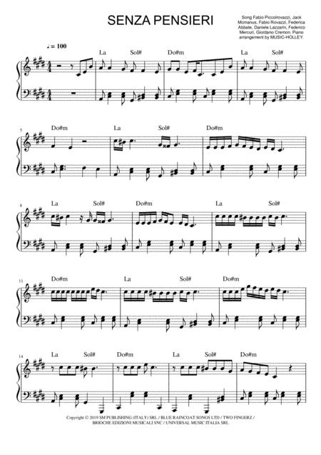 Free Sheet Music Rovazzi Ft Bert J Ax Senza Pensieri Spartito Piano