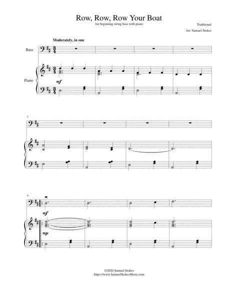 Free Sheet Music Row Row Row Your Boat For Beginning String Bass With Optional Piano Accompaniment