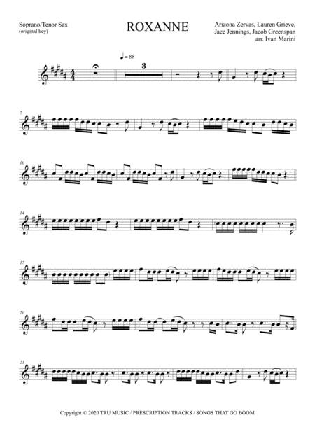 Free Sheet Music Roxanne By Arizona Zervas For Soprano Or Tenor Sax