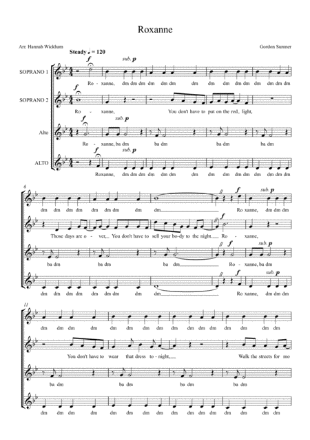 Roxanne Ssaa A Capella Sheet Music