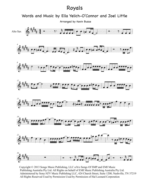 Royals Alto Sax Sheet Music