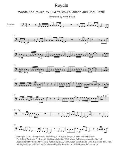 Free Sheet Music Royals Easy Key Of C Bassoon