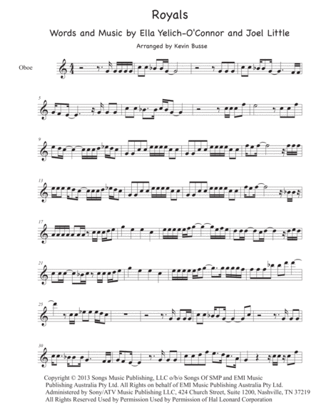 Free Sheet Music Royals Easy Key Of C Oboe