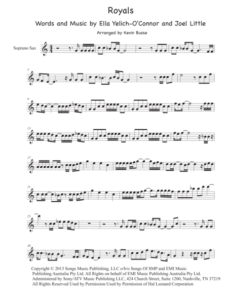 Royals Easy Key Of C Soprano Sax Sheet Music