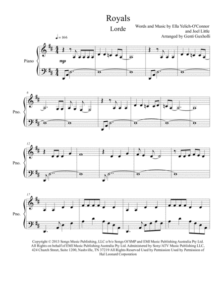 Royals Piano Solo Sheet Music