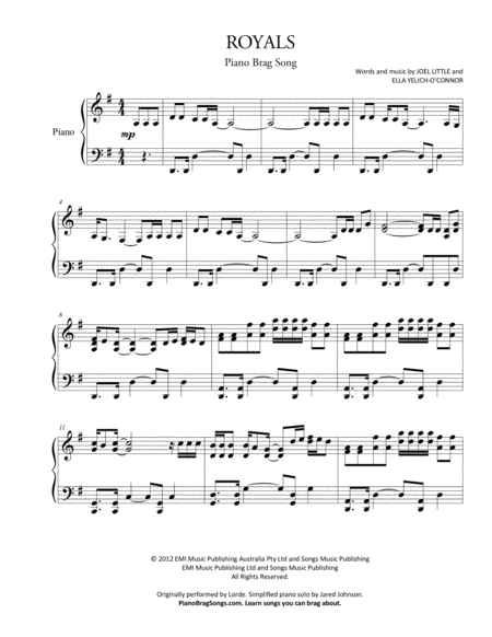 Free Sheet Music Royals Short Piano Solo