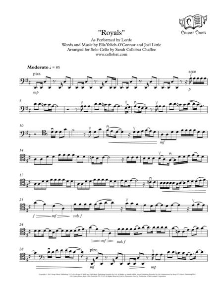 Royals Solo Cello Lorde Arr Cellobat Sheet Music