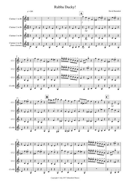 Free Sheet Music Rubba Ducky For Clarinet Quartet