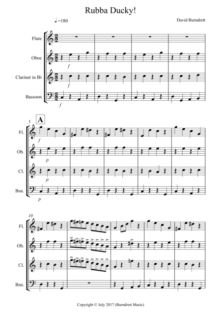 Free Sheet Music Rubba Ducky For Wind Quartet