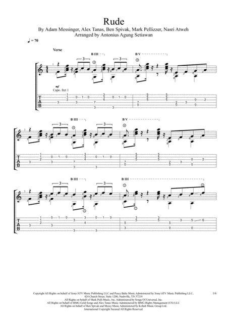 Rude Fingerstyle Guitar Solo Sheet Music