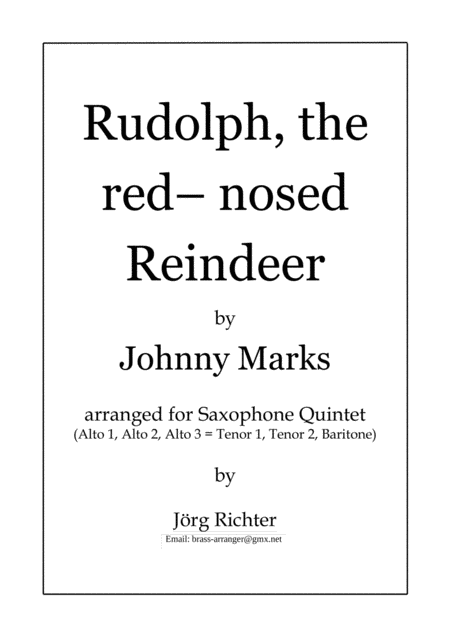 Free Sheet Music Rudolph Das Rotnasige Rentier Rudolph The Red Nosed Reindeer Fr Saxophonquintett