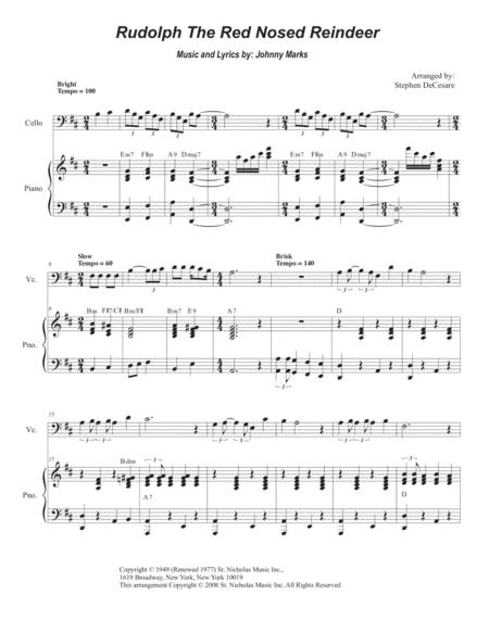 Free Sheet Music Rudolph The Red Nosed Reindeer Cello Solo And Piano