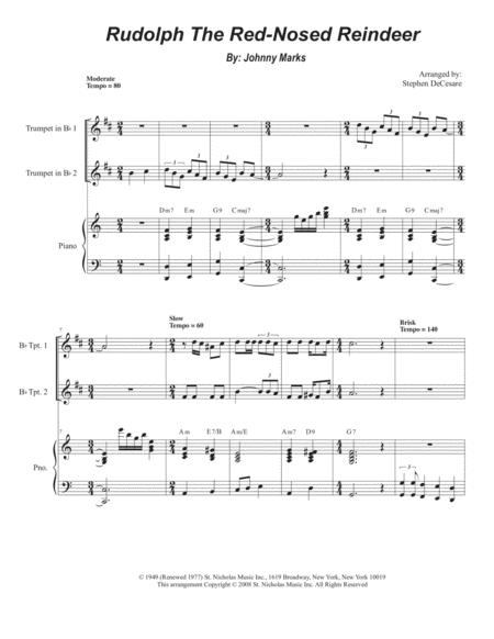 Free Sheet Music Rudolph The Red Nosed Reindeer Duet For Bb Trumpet