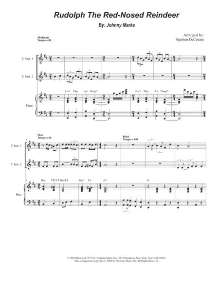 Free Sheet Music Rudolph The Red Nosed Reindeer Duet For C Instruments