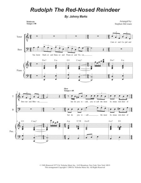 Free Sheet Music Rudolph The Red Nosed Reindeer Duet For Tenor And Bass Solo