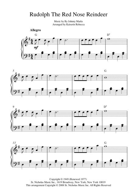 Rudolph The Red Nosed Reindeer For Piano Solo With Chords Sheet Music