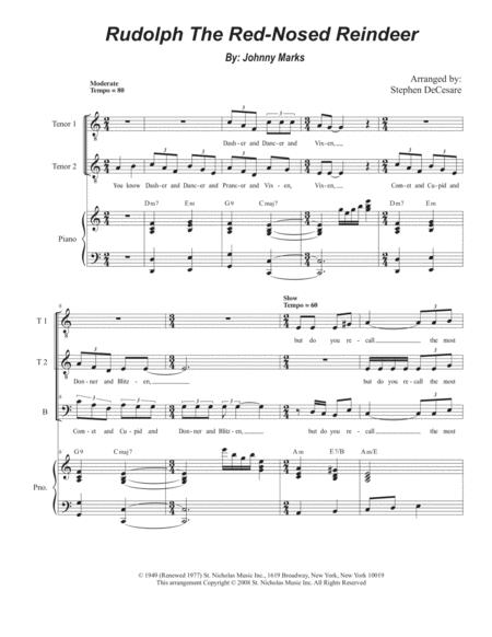 Free Sheet Music Rudolph The Red Nosed Reindeer For Ttb