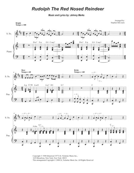 Free Sheet Music Rudolph The Red Nosed Reindeer Soprano Saxophone And Piano