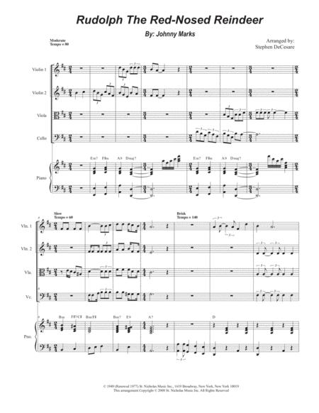 Free Sheet Music Rudolph The Red Nosed Reindeer String Quartet And Piano