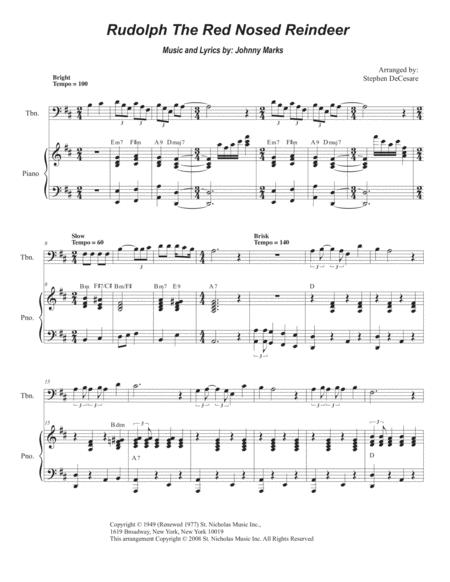 Free Sheet Music Rudolph The Red Nosed Reindeer Trombone Solo And Piano