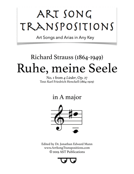 Ruhe Meine Seele Op 27 No 1 A Major Sheet Music